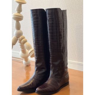 美品 38 BRENTA ブレンタ ロングブーツ クロコ ブラウン 24の通販 by