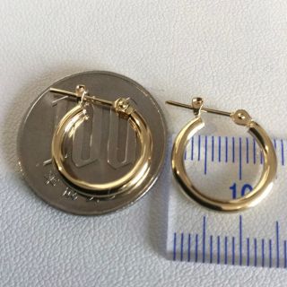 K18 2×15㎜ フープピアス 上質 日本製【18金・本物 刻印入り】ペアの
