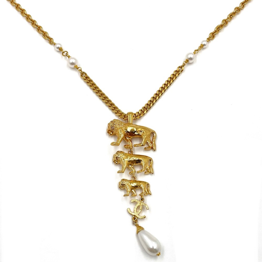 CHANEL シャネル ネックレス ココマーク チェーン ライオン ゴールド アクセサリー アジャスター付き 2022年 GP フェイクパール レディース 約62g 人気 美品【中古品】 - 1