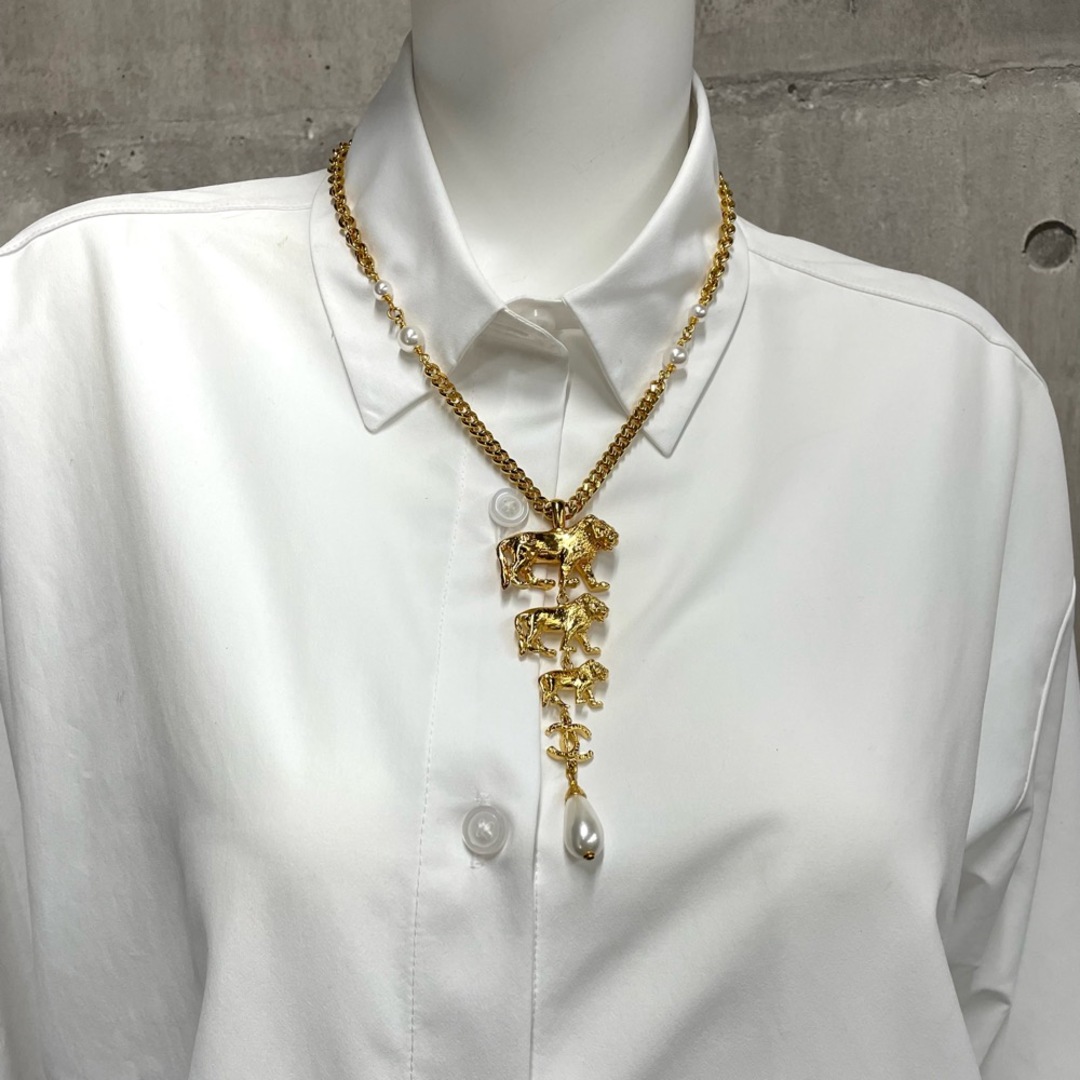 CHANEL シャネル ネックレス ココマーク チェーン ライオン ゴールド アクセサリー アジャスター付き 2022年 GP フェイクパール レディース 約62g 人気 美品【中古品】 - 2