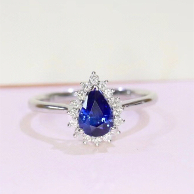 買取店】ロイヤルブルー サファイヤ K18 PT900 プラチナリング ダイヤ-