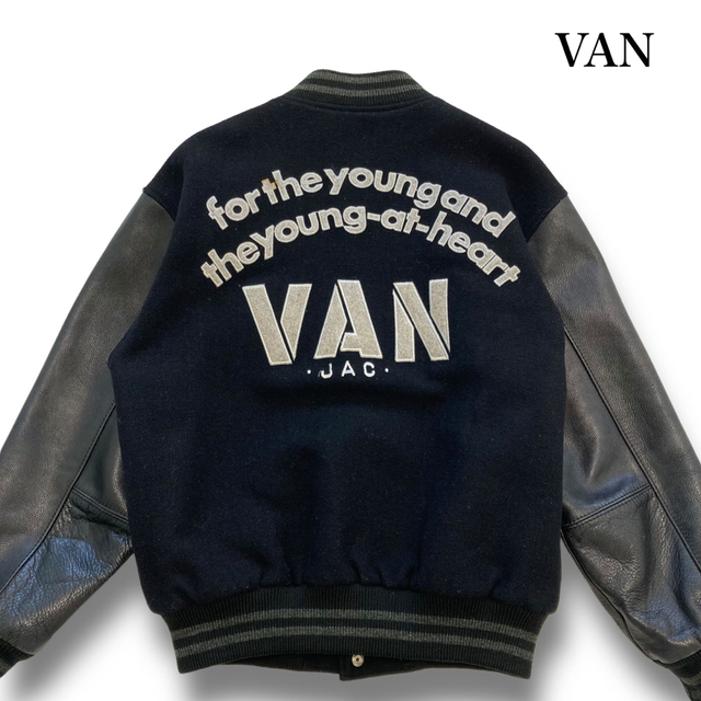 最新の情報 【激レア】VAN JACKET スタジャン 茶×黒 袖レザー Lサイズ