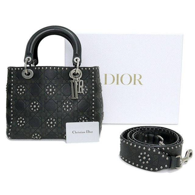 クリスチャンディオール  レディディオール カナージュ ショルダーバッグ レザー ブラック レディース  Christian Dior