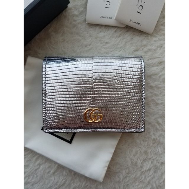 Gucci - GUCCI グッチ GGマーモント リザード コンパクト ウォレット 財布