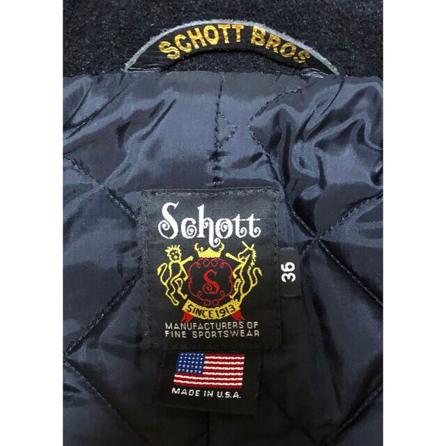 良品 Schott 769 ライダースPコート 36 黒 銀 ライダースコート