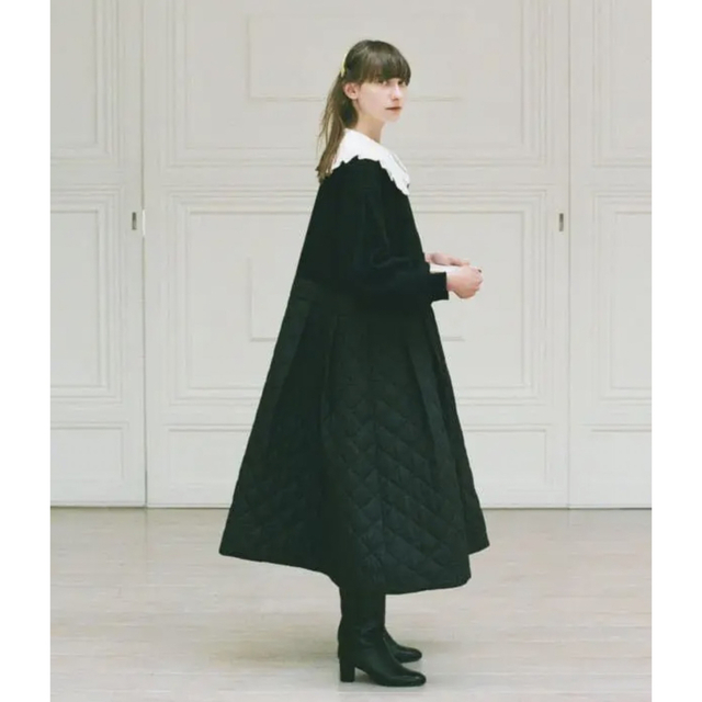 CAROLINA GLASER キルティング配色コート ブラック - ロングコート