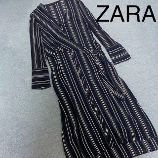 ザラ(ZARA)のZARA ストライプ柄ボタンダウンロングワンピース XS(ロングワンピース/マキシワンピース)