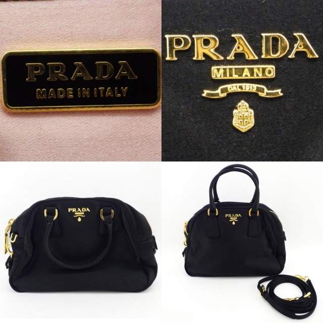 PRADA(プラダ)のPRADA プラダ サテン ミニハンドバッグ 2Way ショルダーバッグ ブラック ゴールド金具 ポシェット レディース カバン【中古】【送料無料】 レディースのバッグ(ショルダーバッグ)の商品写真