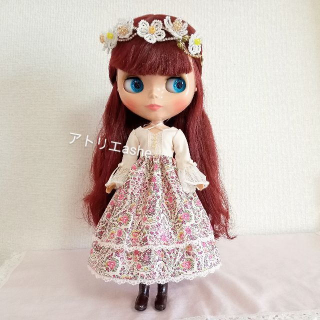 ハンドメイド「リバティ生地の２段ワンピース ピンク」ネオブライス・リカちゃんの服