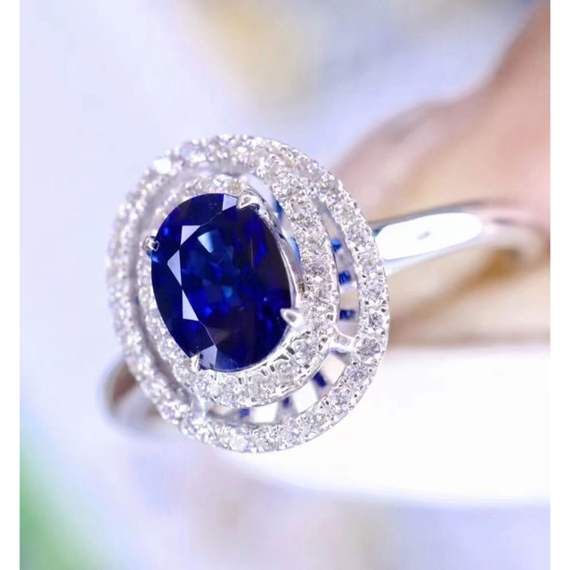 天然 ロイヤルブルーサファイア ダイヤ リング1.1ct k18 ¥ - リング(指輪)