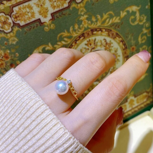 【高級】あこや真珠　一粒リングk18 レディースのアクセサリー(リング(指輪))の商品写真