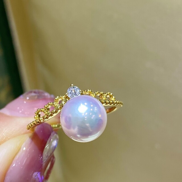 【高級】あこや真珠　一粒リングk18 レディースのアクセサリー(リング(指輪))の商品写真