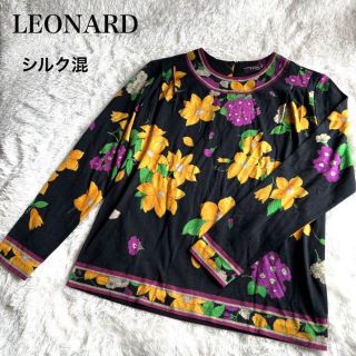 レオナール(LEONARD)のLEONARD カットソー ブラウス シルク混 Mサイズ フラワープリント(カットソー(長袖/七分))