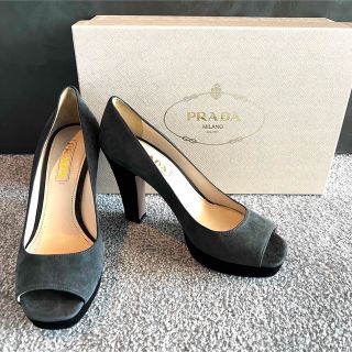 プラダ(PRADA)のPRADA プラダ スエード オープントゥ パンプス 36 グレー(ハイヒール/パンプス)