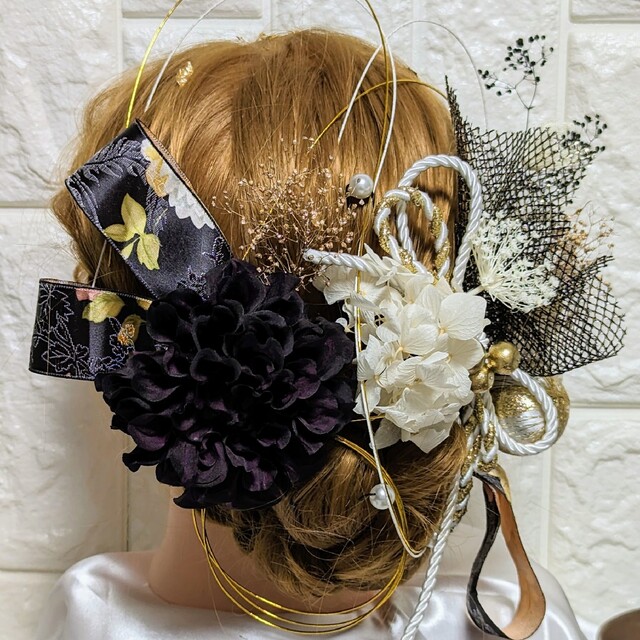 プリザ　ドライフラワー　成人式　結婚式　髪飾り　ヘアパーツ レディースのヘアアクセサリー(ヘアピン)の商品写真