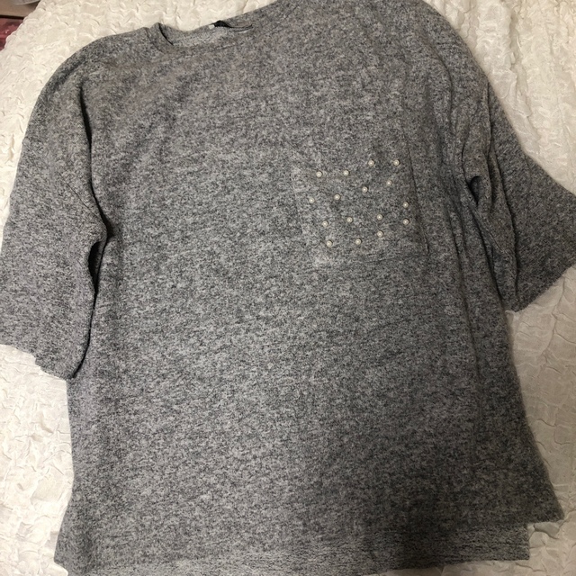 ZARA(ザラ)のZARA★フェイクパール付きカットソー★柔らか暖か素材 レディースのトップス(Tシャツ(半袖/袖なし))の商品写真