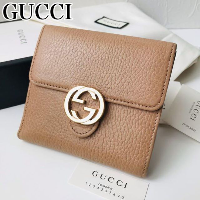 GUCCI グッチ 小銭入れ付きインターロッキングロゴWホック二つ折り財布
