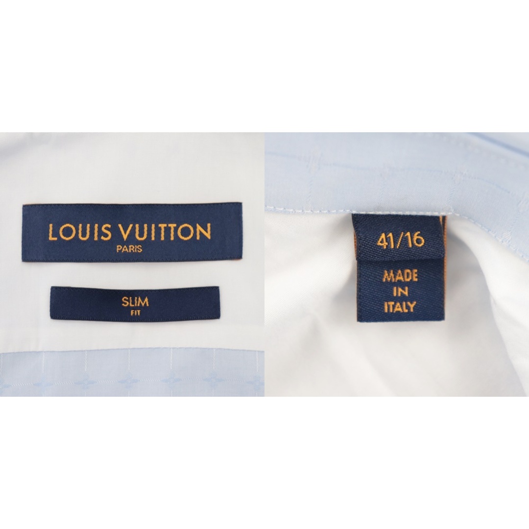 美品 ルイ・ヴィトン 22SS モノグラムフラワー長袖シャツ メンズ 水色 41 コットン LOUIS VUITTON