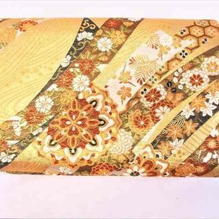 袋帯 金色系マルチカラー刺繍柄物 幅 約30cm 中古 良品 HQ-2 (帯)