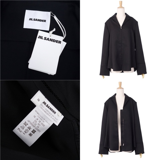 未使用 ジルサンダー JIL SANDER ジャケット ジップアップ ウール 無地 アウター レディース イタリア製 36(S相当) ブラック