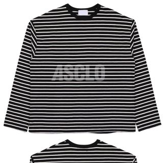 Asclo stripe overfit ロンT ストライプ　韓国ファッション(Tシャツ/カットソー(七分/長袖))