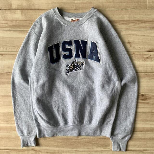 USNA 刺繍ロゴ スウェット 裏起毛 PRO-WEAVE グレー トレーナー