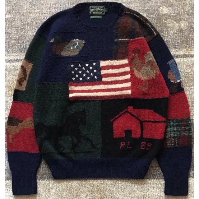 圧巻のデザイン 89年製 POLO COUNTRY 星条旗 ニット セーター M 圧巻のデザイン 89年製 POLO COUNTRY 星条旗 ニット セーター M