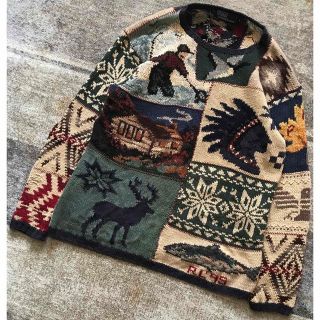 ポロラルフローレン(POLO RALPH LAUREN)の異次元のデザイン 95年製 両面パッチワーク柄 ラルフローレン ニットセーター(ニット/セーター)