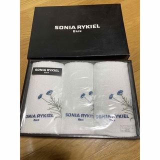 ソニアリキエル(SONIA RYKIEL)のソニアリキエル　タオルセット3枚セット　ブルーお花刺繍(タオル/バス用品)