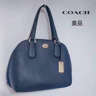 コーチ(COACH)の美品　コーチ　トートバッグ　ミニトートバッグ　本革　紺(トートバッグ)