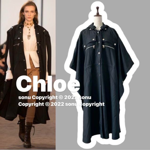 2018AW Chloe クロエ ロング ポンチョ コート ケープ 34 黒 高品質