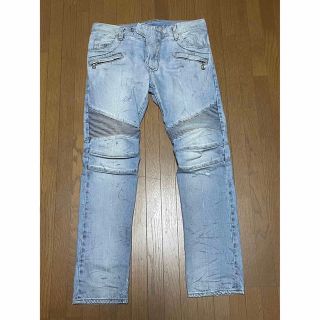 BALMAN バルマン ダメージ バイカーデニム アイスブルー サックス