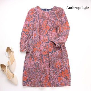 アンソロポロジー(Anthropologie)のAnthropologie✨ ペイズリー柄 ワンピース 長袖 コーデュロイ(ひざ丈ワンピース)