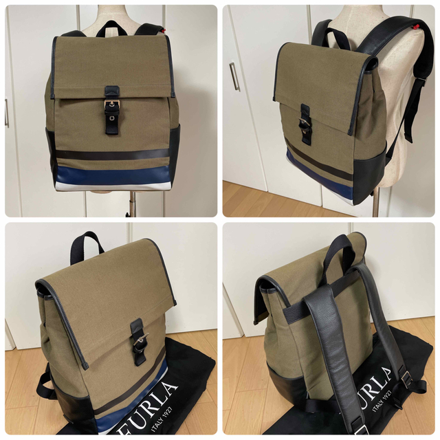 Furla(フルラ)のフルラFURLA バックパック　キャンバス×レザー　中古　カーキ メンズのバッグ(バッグパック/リュック)の商品写真