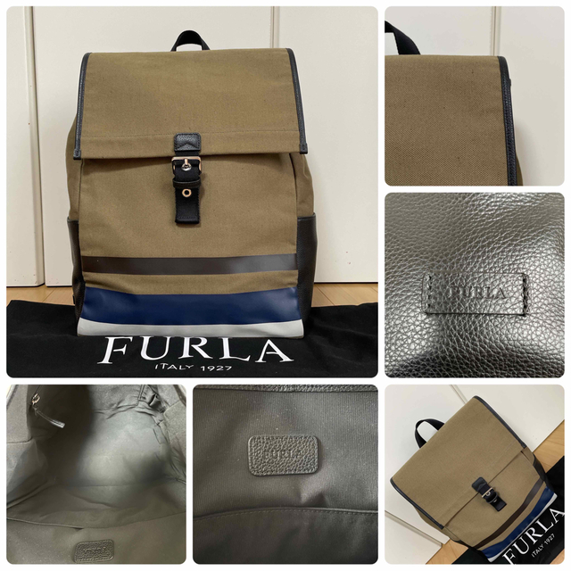 Furla(フルラ)のフルラFURLA バックパック　キャンバス×レザー　中古　カーキ メンズのバッグ(バッグパック/リュック)の商品写真