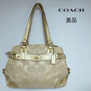 コーチ(COACH)の美品　コーチ　トートバッグ　シグネチャー　ナイロン　ベージュ(トートバッグ)