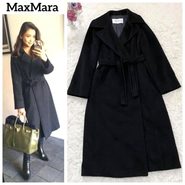 美品/MAX MARA/ロングフレアコート/38/BLACK-