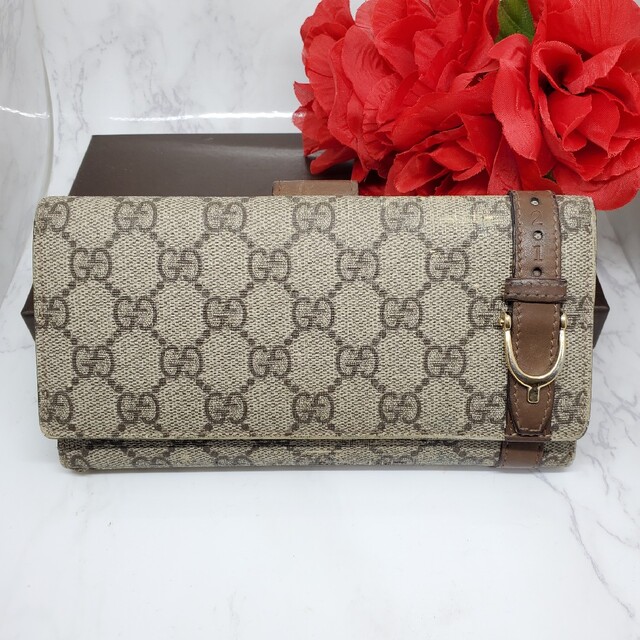 GUCCI グッチ GG スプリーム 長財布 財布 ベルト 金具 レディース