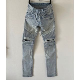 BALMAIN - BALMAN バルマン ダメージ バイカーデニム アイスブルー