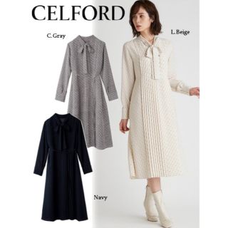 セルフォード(CELFORD)の22AW新作★ セルフォード　CELFORD ボウタイAラインプリーツワンピース(ロングワンピース/マキシワンピース)