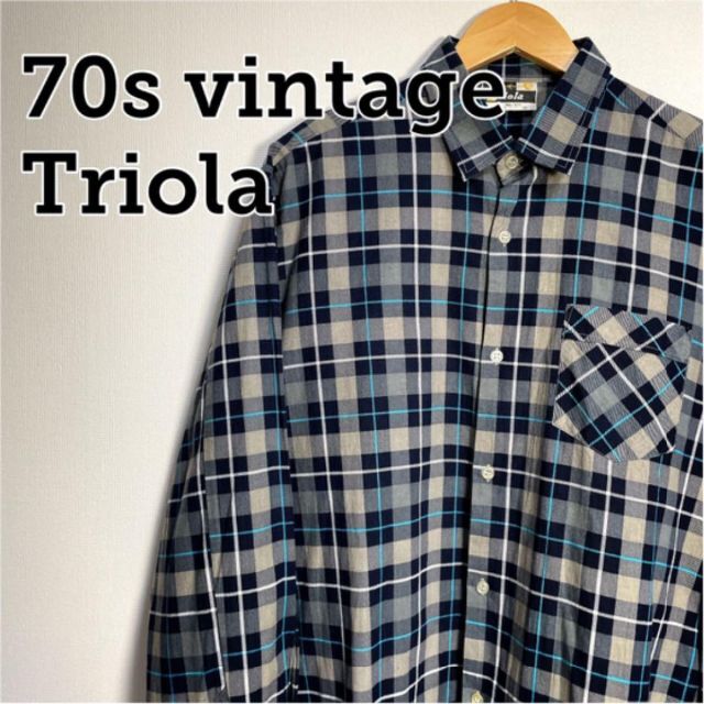 70s ユーロヴィンテージ Triola チェック シャツ 青  【L】