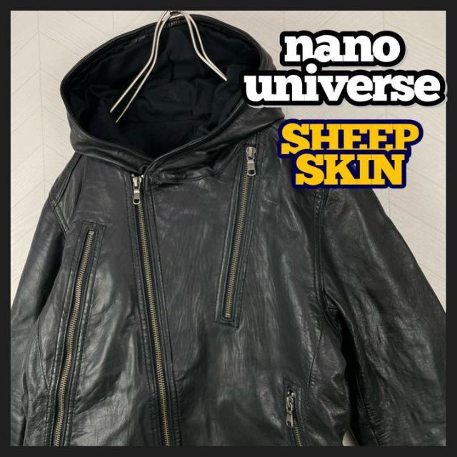 上質 シープスキン レザー ライダース ジャケット 黒 フーディ 高級感