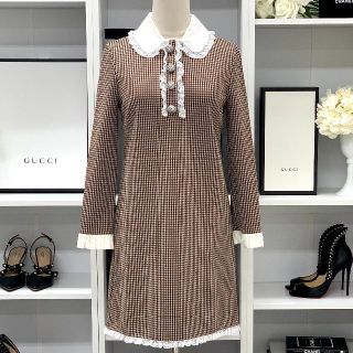 80/20クロス miumiu ワンピース ひざ丈 レース襟 サーモンピンク 長袖