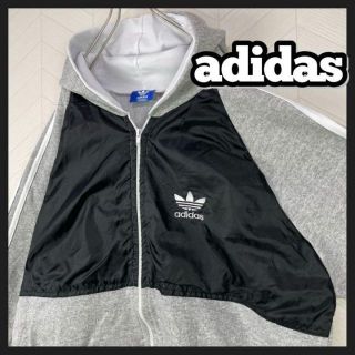 アディダス(adidas)のUSA古着 アディダス フルジップ パーカー 異素材切替え スウェット ナイロン(スウェット)