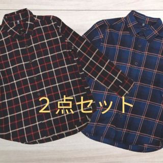 ユニクロ(UNIQLO)の【美品】ユニクロ　 フランネル　チェック　長袖シャツ　ネイビー　ブルー　120(ブラウス)