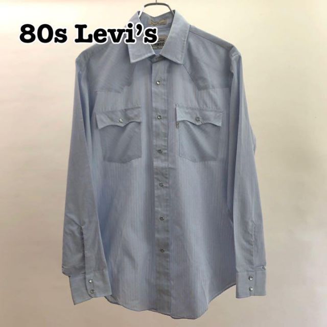 【M】80s Levi’s ウエスタンシャツ ストライプ パールボタン 青