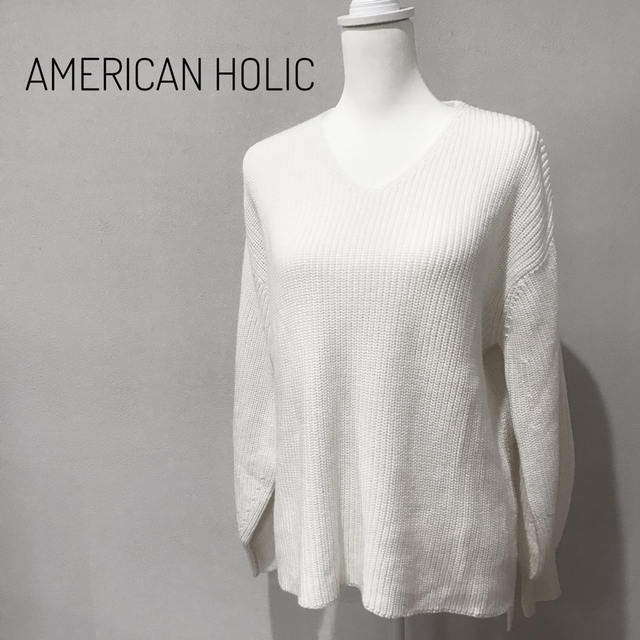 AMERICAN HOLIC(アメリカンホリック)のAmerican HOLIC 片畦ニット Vネックニット セーター ゆったり レディースのトップス(ニット/セーター)の商品写真