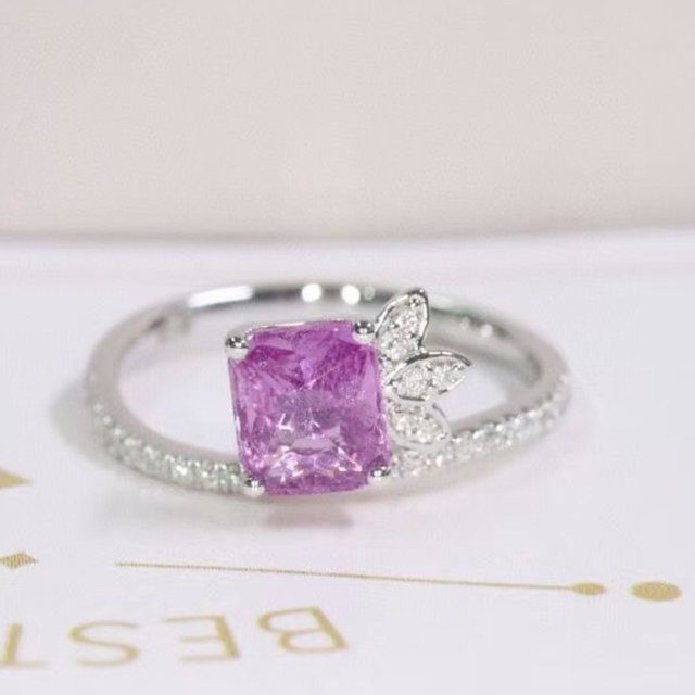 天然 非加熱パパラチアサファイア ダイヤ リング1.2ct k18 f - リング