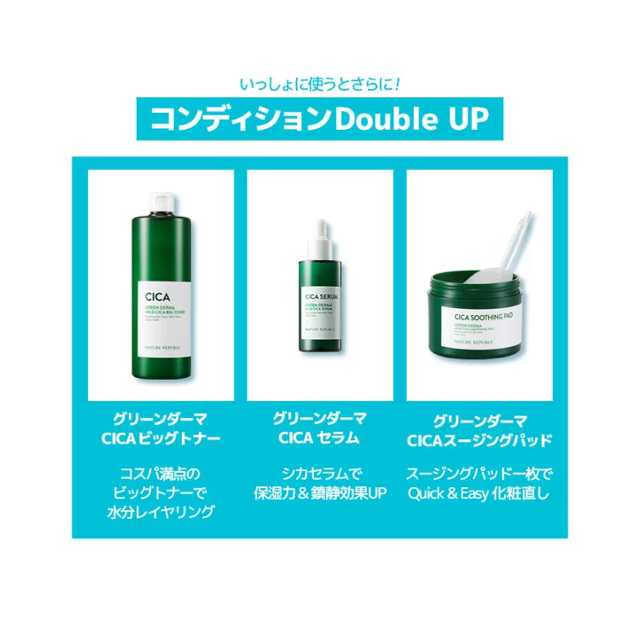 NATURE REPUBLIC(ネイチャーリパブリック)のネイリパ　グリーンダーマシカ　Cビッグトナー　グリーンダーマCセラム コスメ/美容のキット/セット(サンプル/トライアルキット)の商品写真