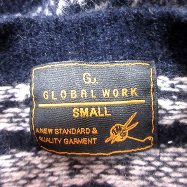 GLOBAL WORK(グローバルワーク)のグローバルワーク カーディガン ニット 長袖 総柄 S 紺 ■MO メンズのトップス(カーディガン)の商品写真